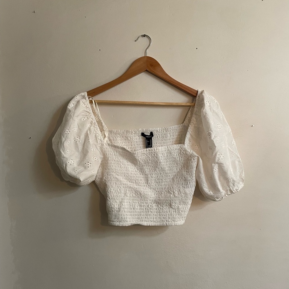 Forever21 White Crop Top Ruched | Women’s Size XL NWT